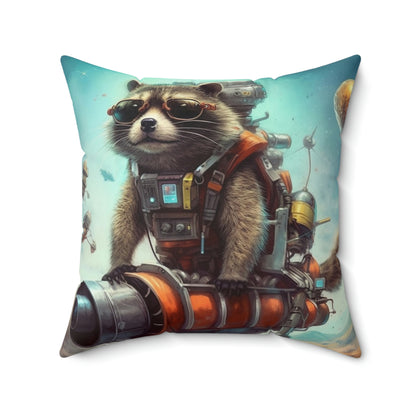 Raccoon Space Traveler Galactic Rocket Animal Spun Polyester Square Pillow