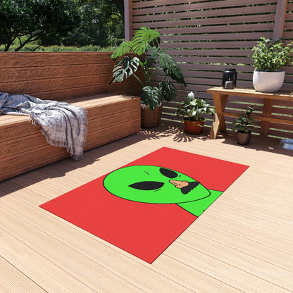 Green Visitor Alien Disguised Fake Nose Outdoor Rug