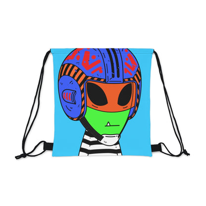 Space Helmet Green Alien Visitor Striped Shirt Outdoor Drawstring Bag