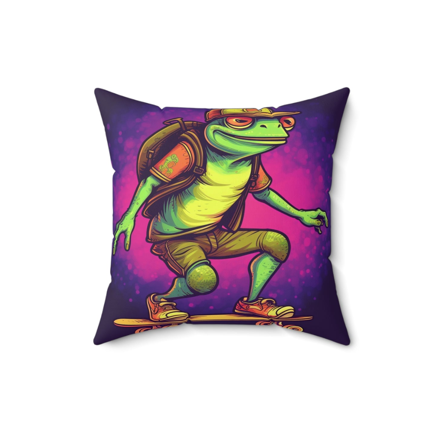 Frog Skateboarder Galactic Anime Hip Hop Spun Polyester Square Pillow