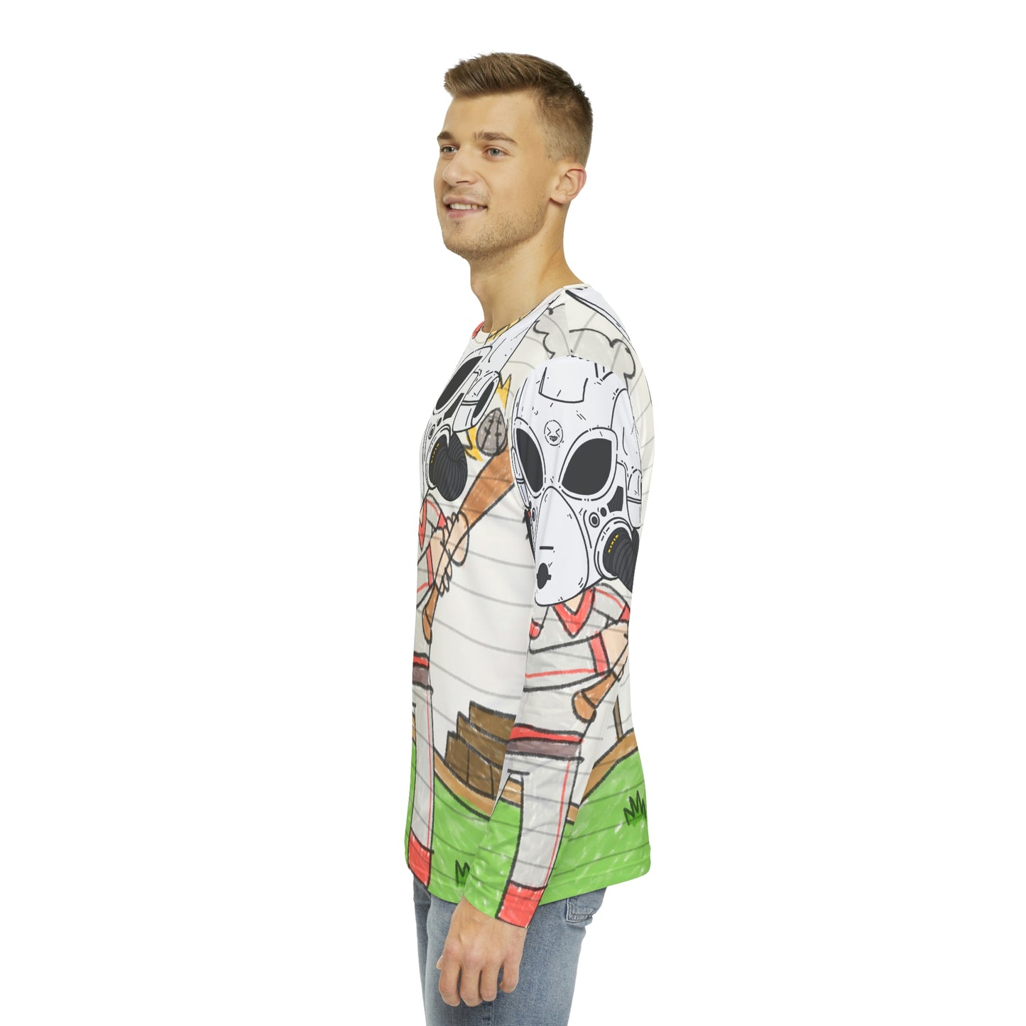 Baseball Robot Space Alien LOL Visitor Ball Game Sport Men's Long Sleeve AOP Shirt