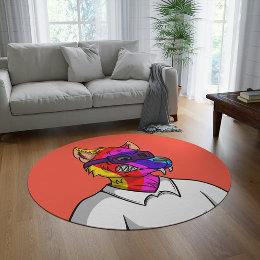 Wolf Multi Color Rainbow Fur Cyborg Wolve White Collar Shirt Round Rug