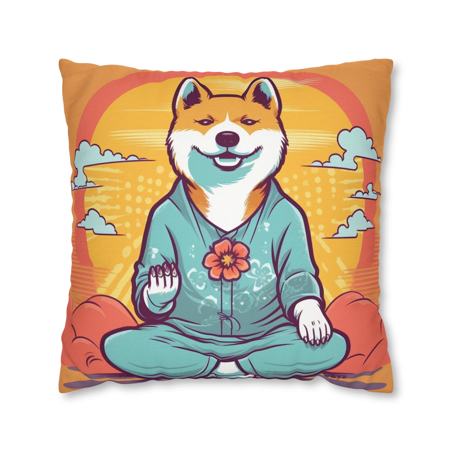 Shiba Inu Yoga Crypto Dog Namaste japonés: funda de almohada cuadrada de poliéster hilado 