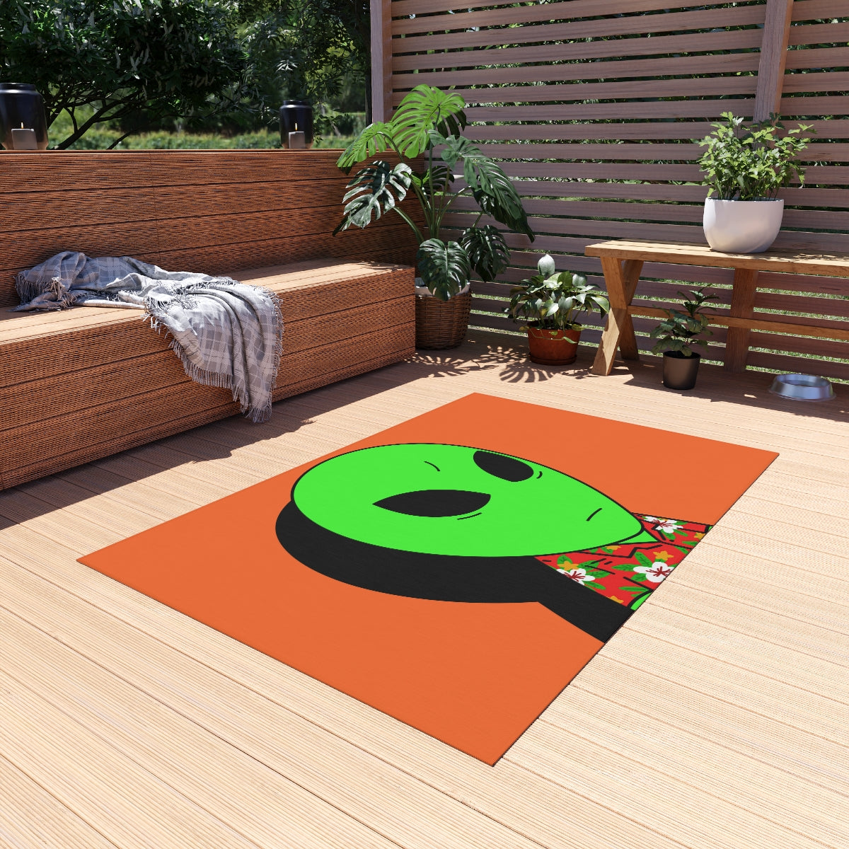 Hawaiian Shirt Green Alien Visitor Shadow Outdoor Rug