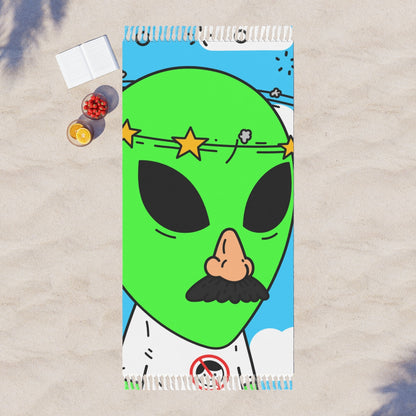 Paño de playa bohemio con cabeza de estrella verde alienígena, nariz falsa, bigote, impostor, visitante antihumano