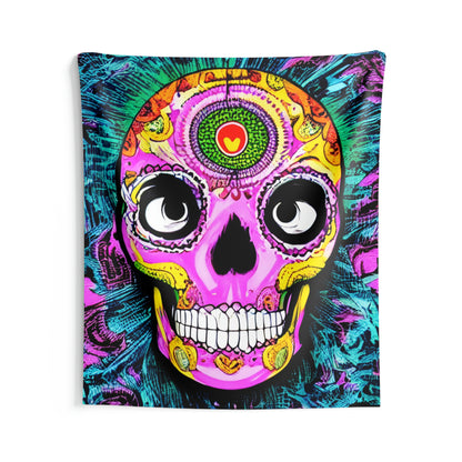 Tela decorativa para pared interior Cara de cabeza de esqueleto de calavera psicodélica trippy 