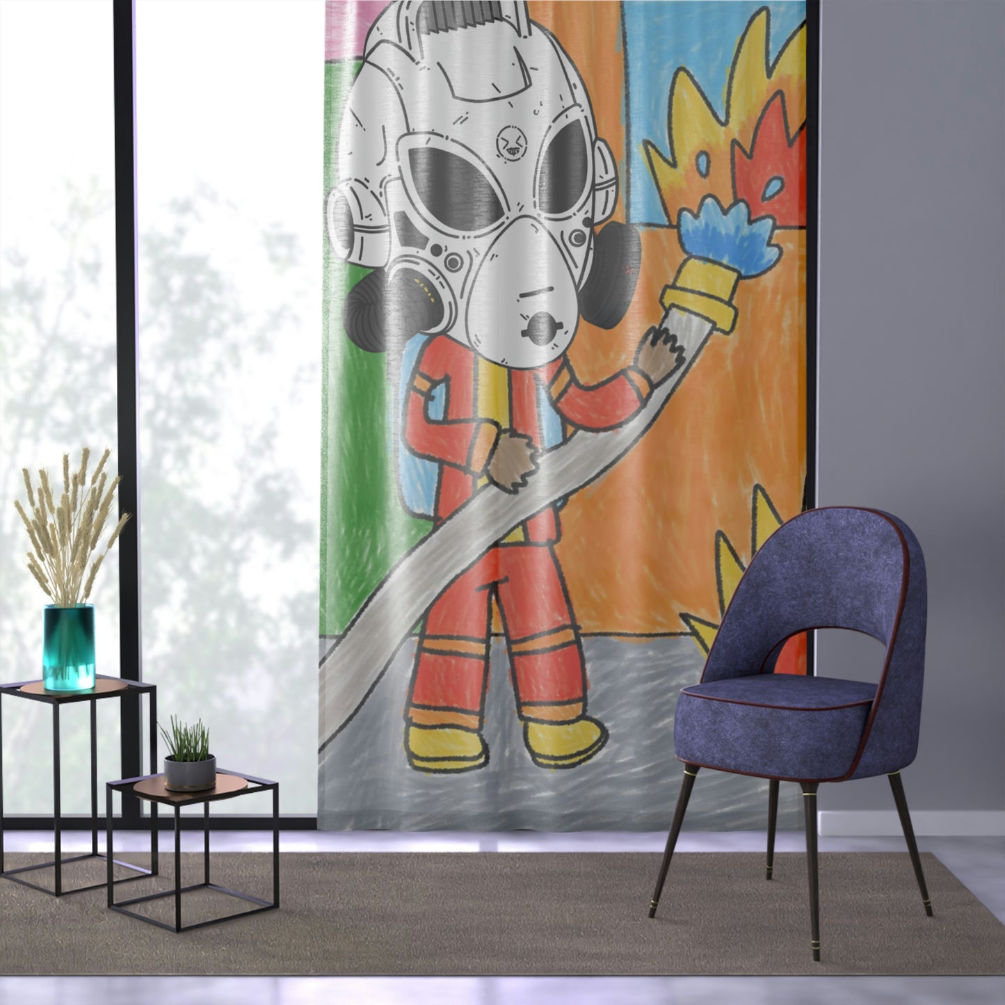 Robot Fire Fighter LOL Alien Visitor Window Curtain