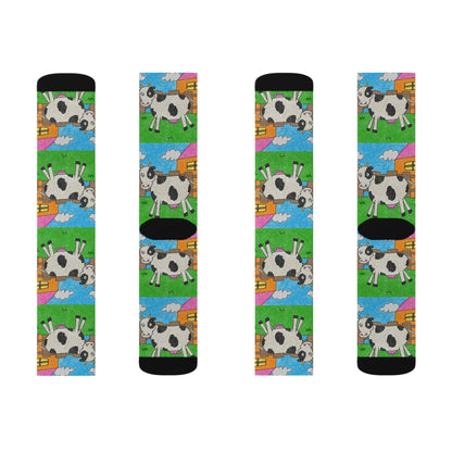 Cow Moo Farm Barn Animal Character Sublimation Socks