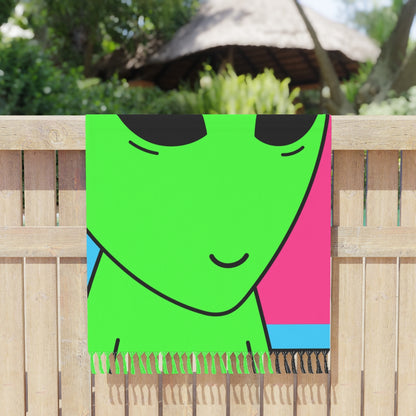 Green Alien Smile Hair Visitor Character Cartoon Comic Boho Beach Cloth