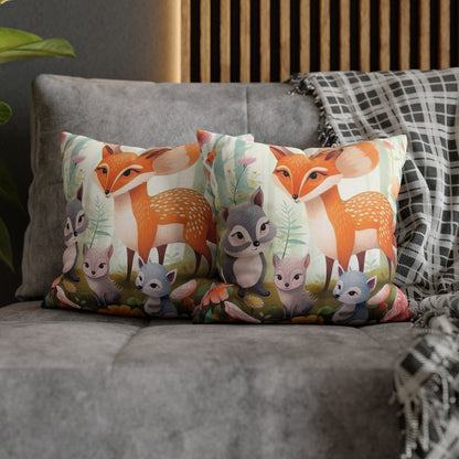 Cute Woodland Creatures Whimsical Animal Art Spun Polyester Square Pillow Case