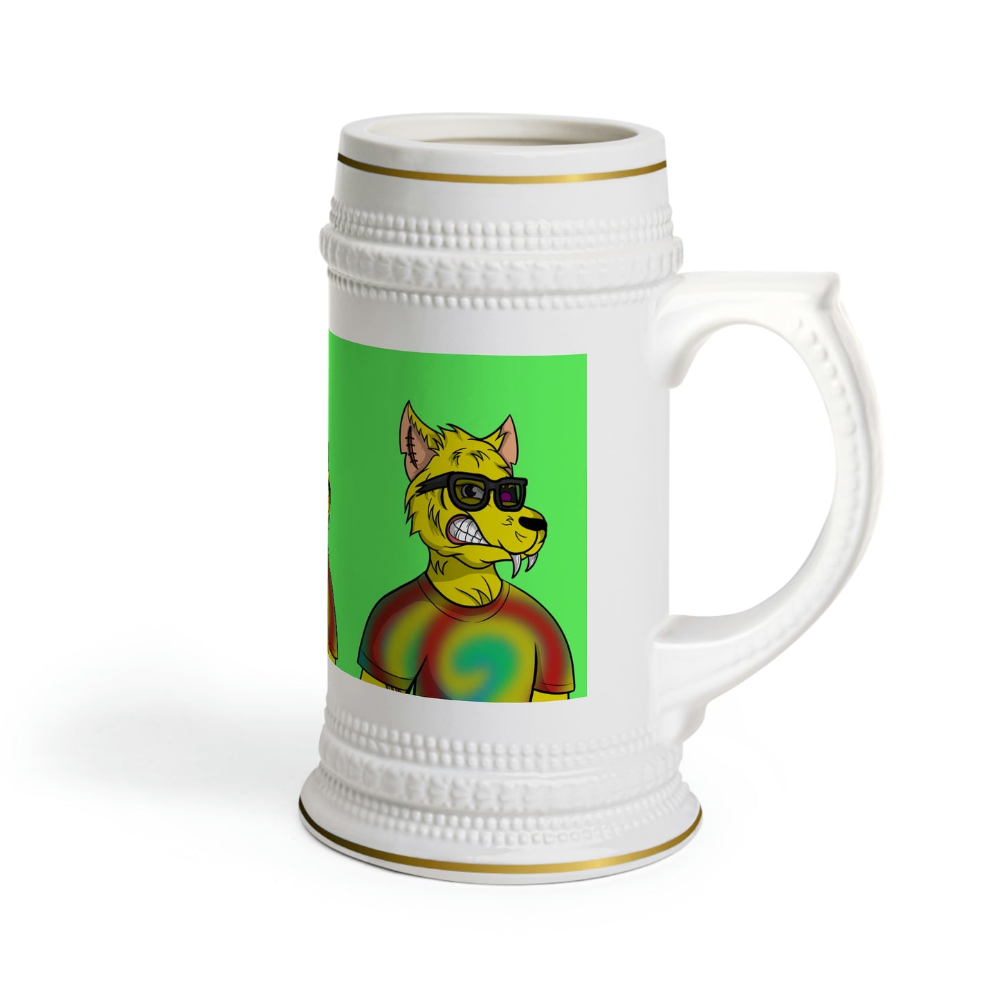 Wolve Cyborg Tie Dye Wolf Shirt Yellow Fur Cool Sun Glasses Beer Stein Mug