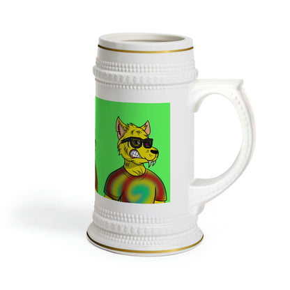 Wolve Cyborg Tie Dye Wolf Shirt Yellow Fur Cool Sun Glasses Beer Stein Mug