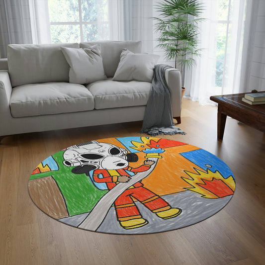 Robot Fire Fighter LOL Alien Visitor Round Rug