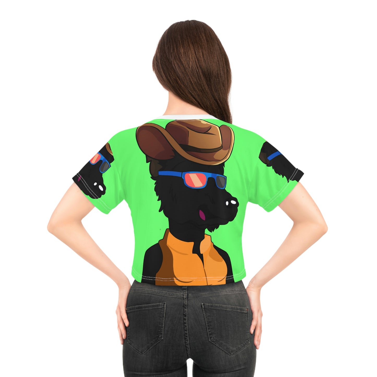 Cowgirl Wolf Cyborg Wolve AOP Crop Tee