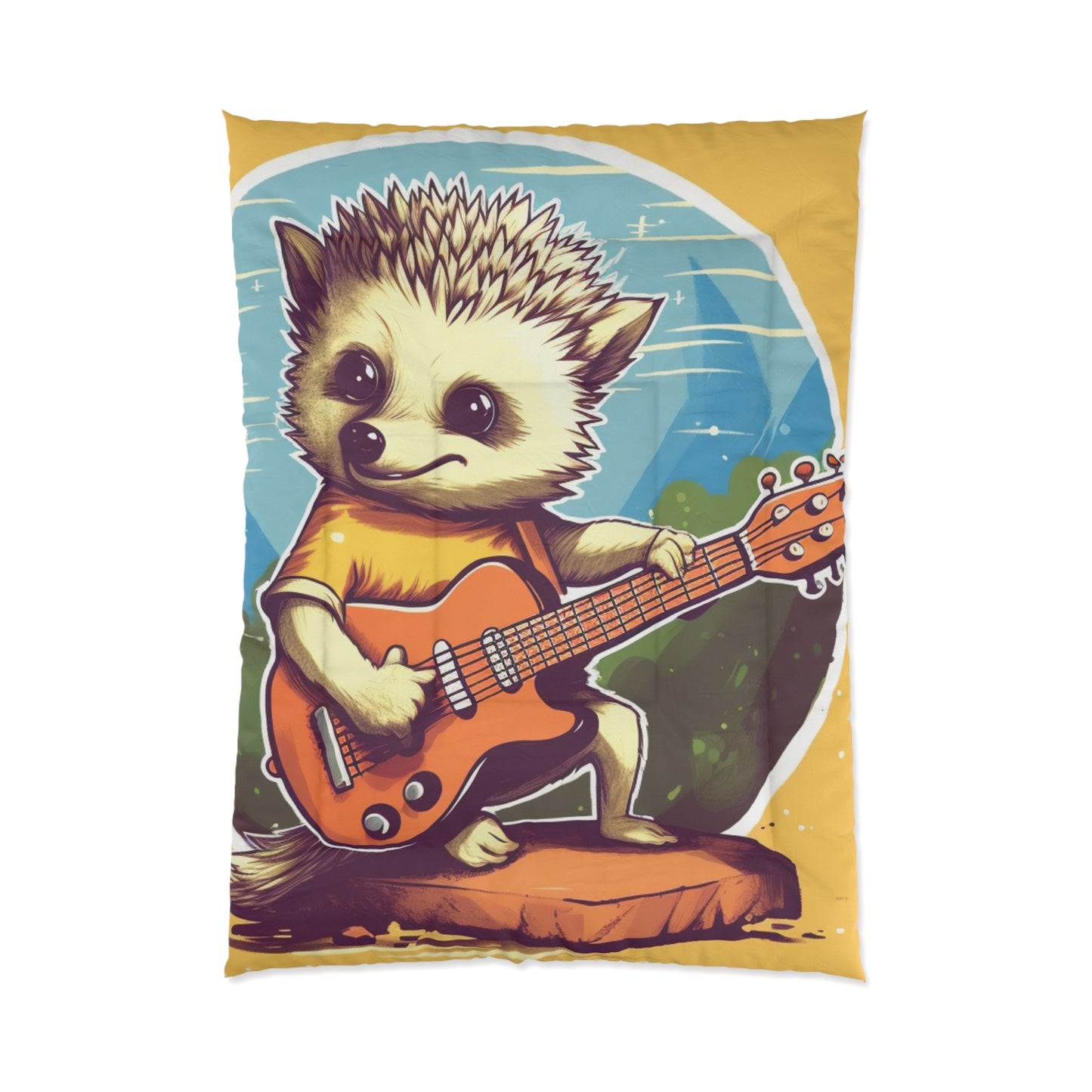 Hedgehog Guitar Band Músico Furry Cute Graphic Colcha 