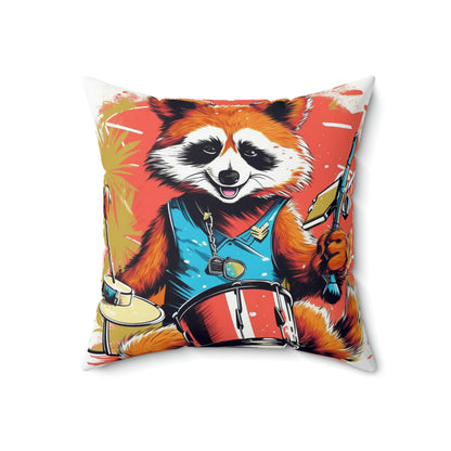 Red Panda Drum Music Player Graphic Spun Polyester Square Pillow