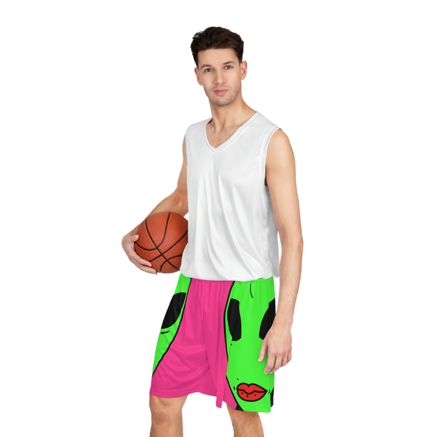 8 Ball Green Alien Lipstick Visitor Pool Player Game Basketball Shorts