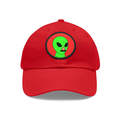 Fake Alien Human Mask Dad Hat with Leather Patch (Round)