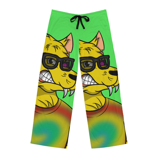 Wolve Cyborg Tie Dye Wolf Shirt Yellow Fur Cool Sun Glasses Men's Pajama Pants (AOP)