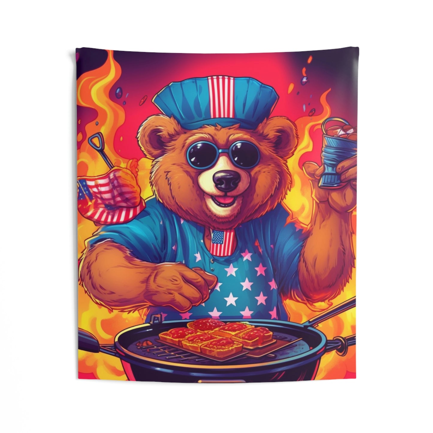 Patriotic Bear's BBQ Bash: Grill and Chill this 4th of July USA Indoor Wall Tapestries