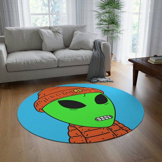 Orange Puffy Jacket Digital Teeth Peace Hat Visitor Alien Round Rug - Visitor751