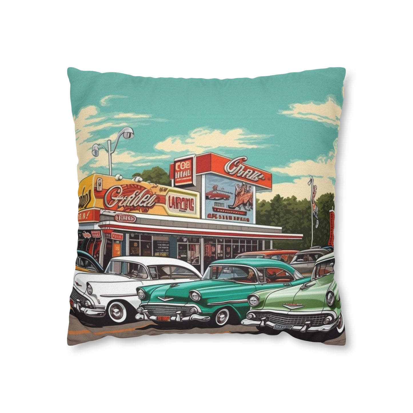 1950s Classic Car Collection Retro Artwork Spun Polyester Square Pillow Case