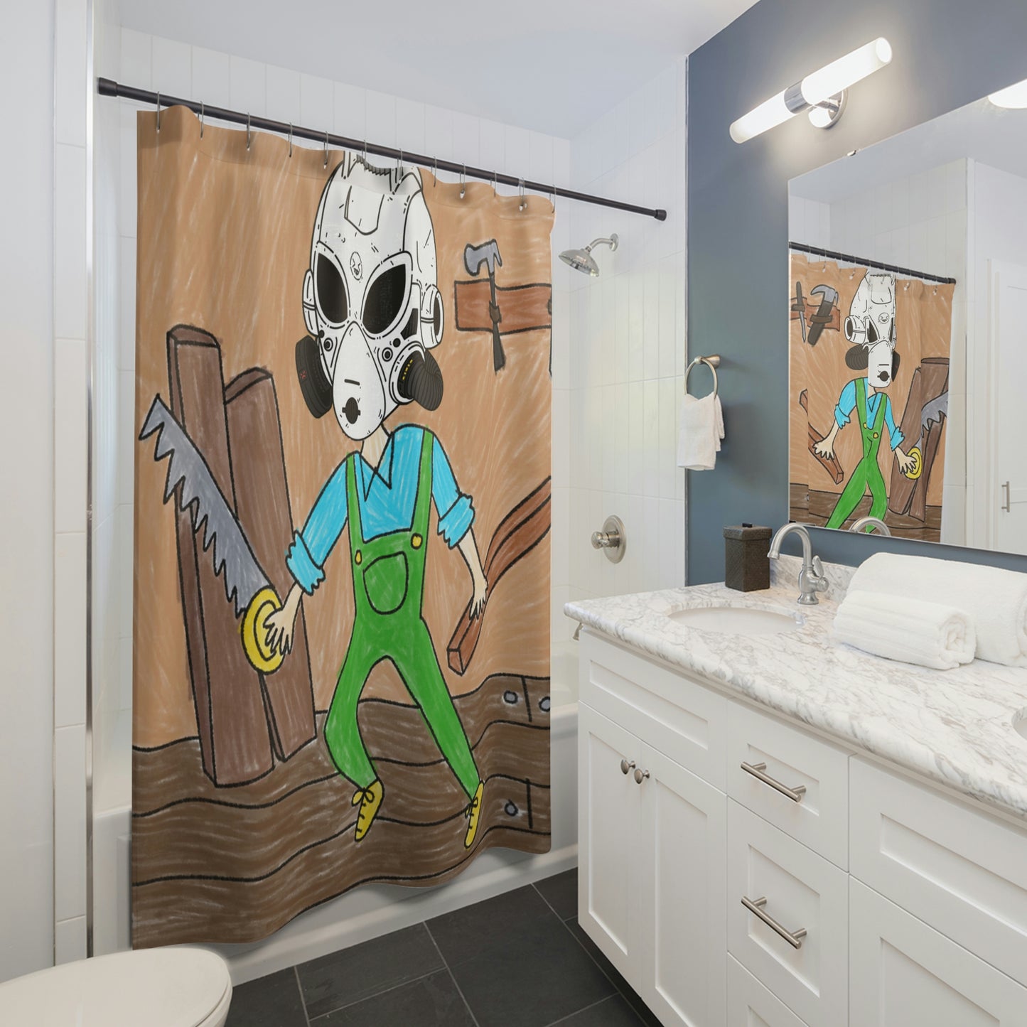 Shower Curtains - Master Crafter Robotic Alien LOL Visitor Tool Utility