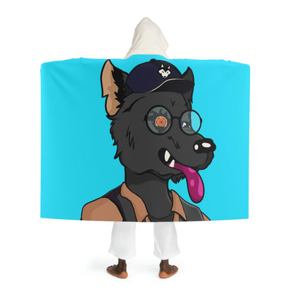 Cyborg Wolf Detective Tongue Out Round Glasses Hooded Sherpa Fleece Blanket