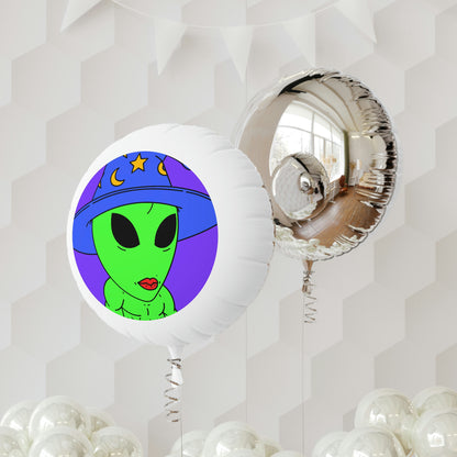 Blue Wizard Hat Alien Muscle Lipstick Green Visitor Mylar Helium Balloon