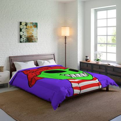 Alien Character Cartoon Red Hat Striped Shirt Big Smile Bed Comforter