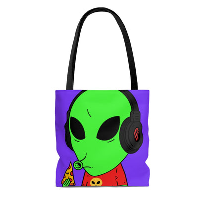 The Visitors Pizza Alien with Headphones AOP Tote Bag