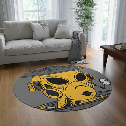 Trashcan Art Egg Armored Yellow Future Alien Cyborg Machine Visitor Round Rug - Visitor751