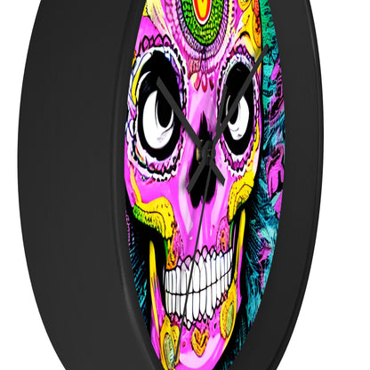 Trippy psychedelic Skull Skeleton Head Face Wall clock