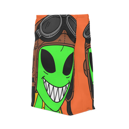 Aviator Flying Cap Green Alien Visitor Big Smile Teeth Yellow Backpack Polyester Lunch Bag