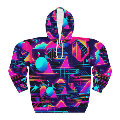 80s Synthwave Retro-Futuristic Inspired Pattern Design Unisex Pullover Hoodie (AOP)