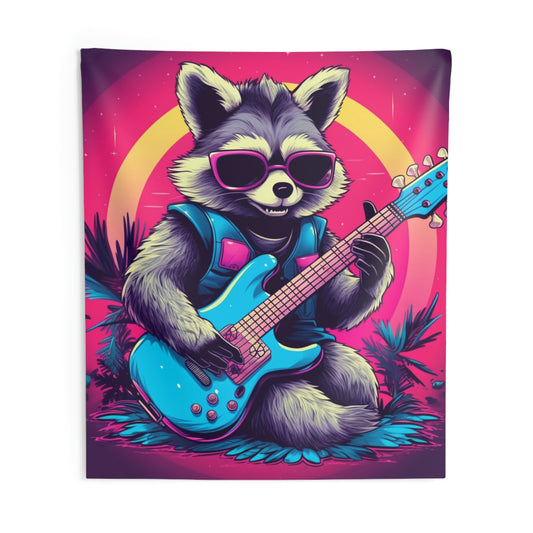 Guitar-Playing Raccoon: Furry Star of Rock Music Indoor Wall Tapestries