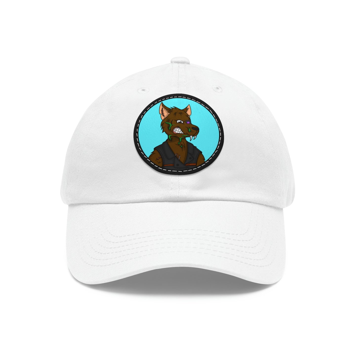 Biker Wolf Dad Hat with Leather Patch (Round)