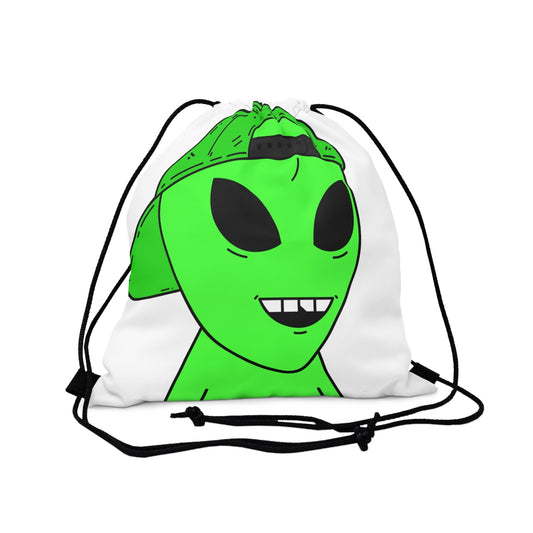 The Green Alien Visitor with Hat Outdoor Drawstring Bag