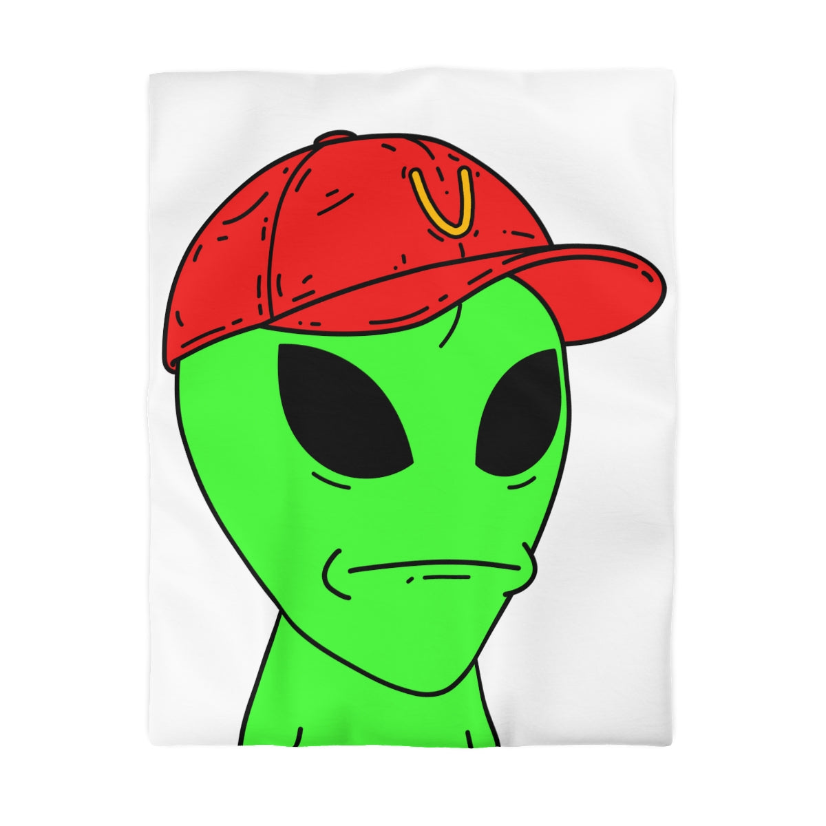 Green Visitor Alien Large Face Red V Hat Microfiber Duvet Cover