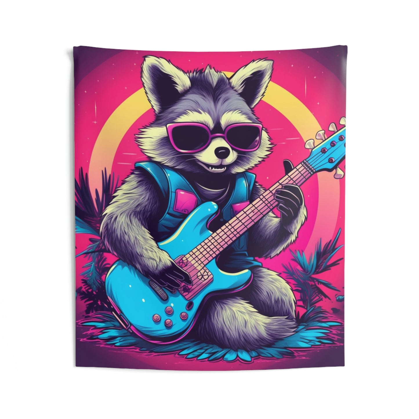 Guitar-Playing Raccoon: Furry Star of Rock Music Indoor Wall Tapestries