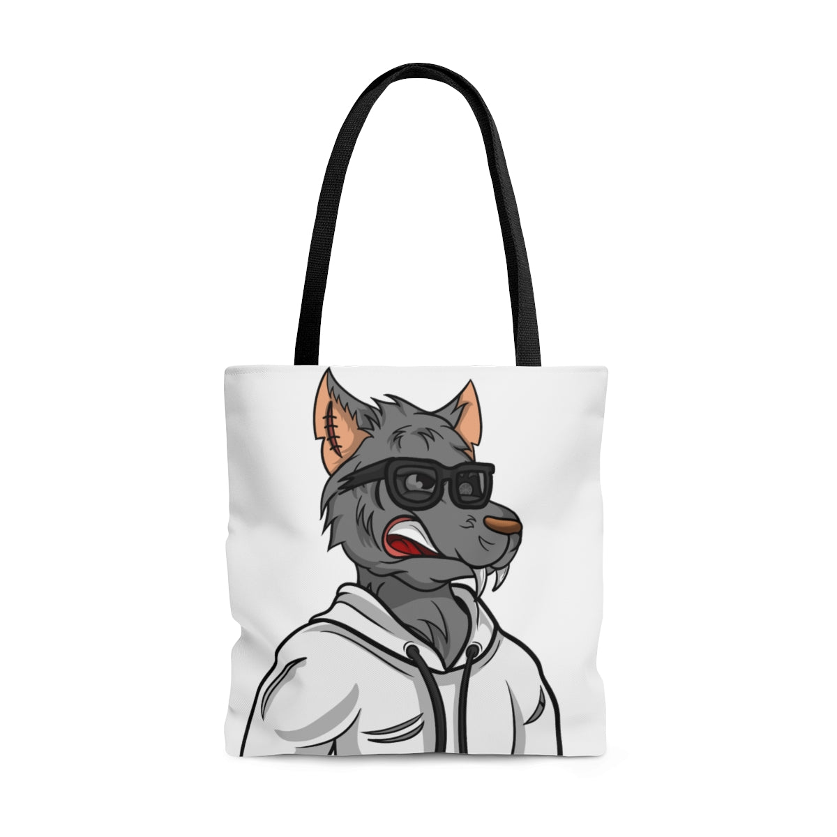 Cyborg Wolf Black Shades White Sweatshirt Hoodie AOP Tote Bag