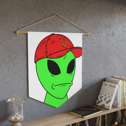 Green Visitor Alien Large Face Red V Hat Pennant