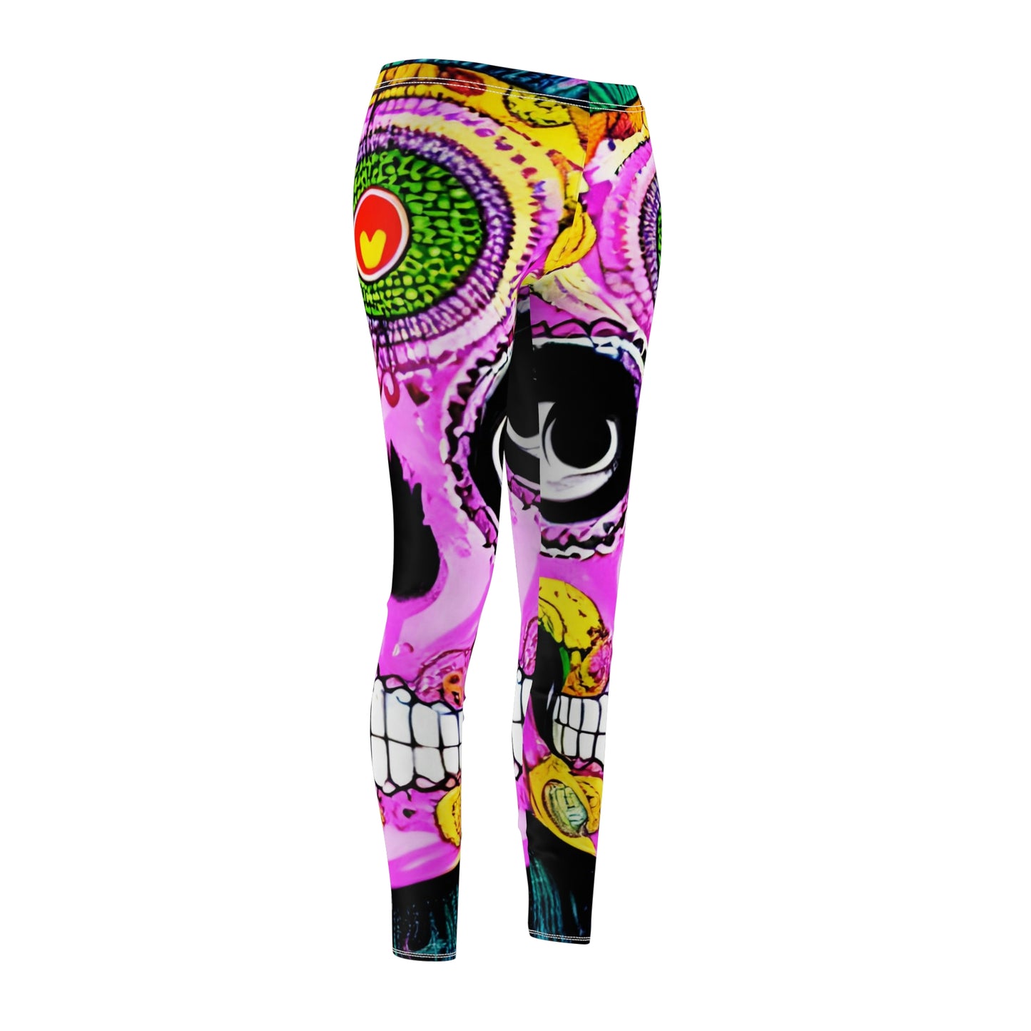 Trippy psychedelic Skull Skeleton Head Face Women's Cut & Sew Casual Leggings