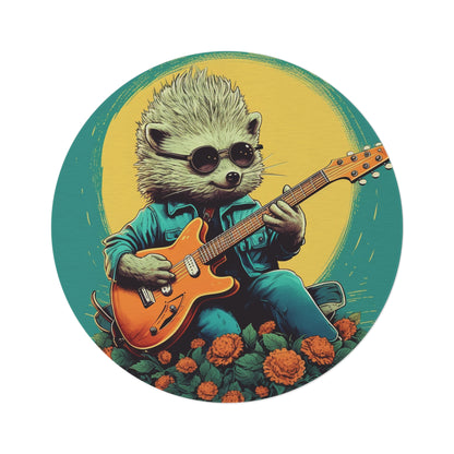 Hedgehog Rock Star Classic Animal Guitarist Graphic Round Rug