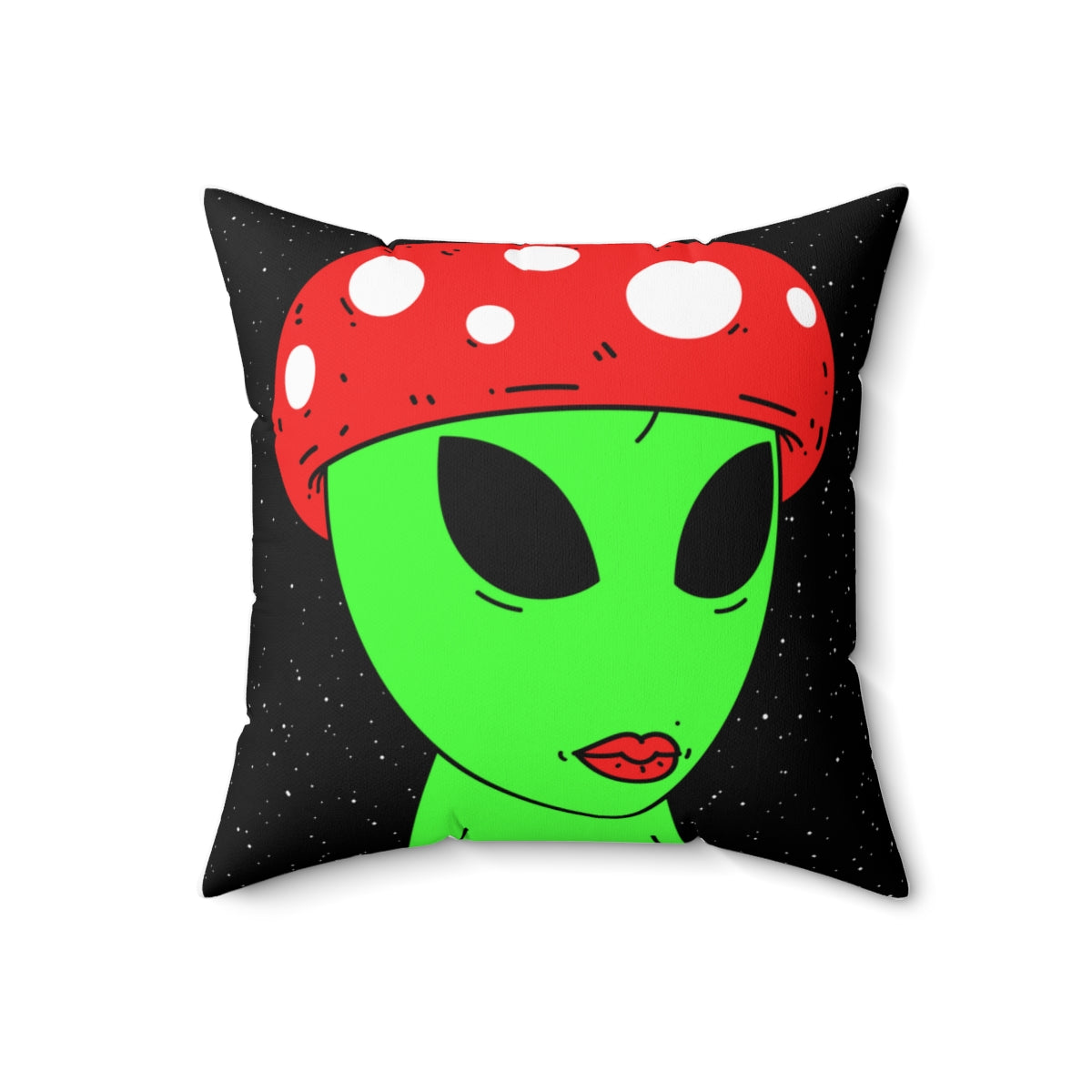 Multi Visitor (2) Green Alien w/ Devil Wings + Mushroom Head Spun Polyester Square Pillow - Visitor751