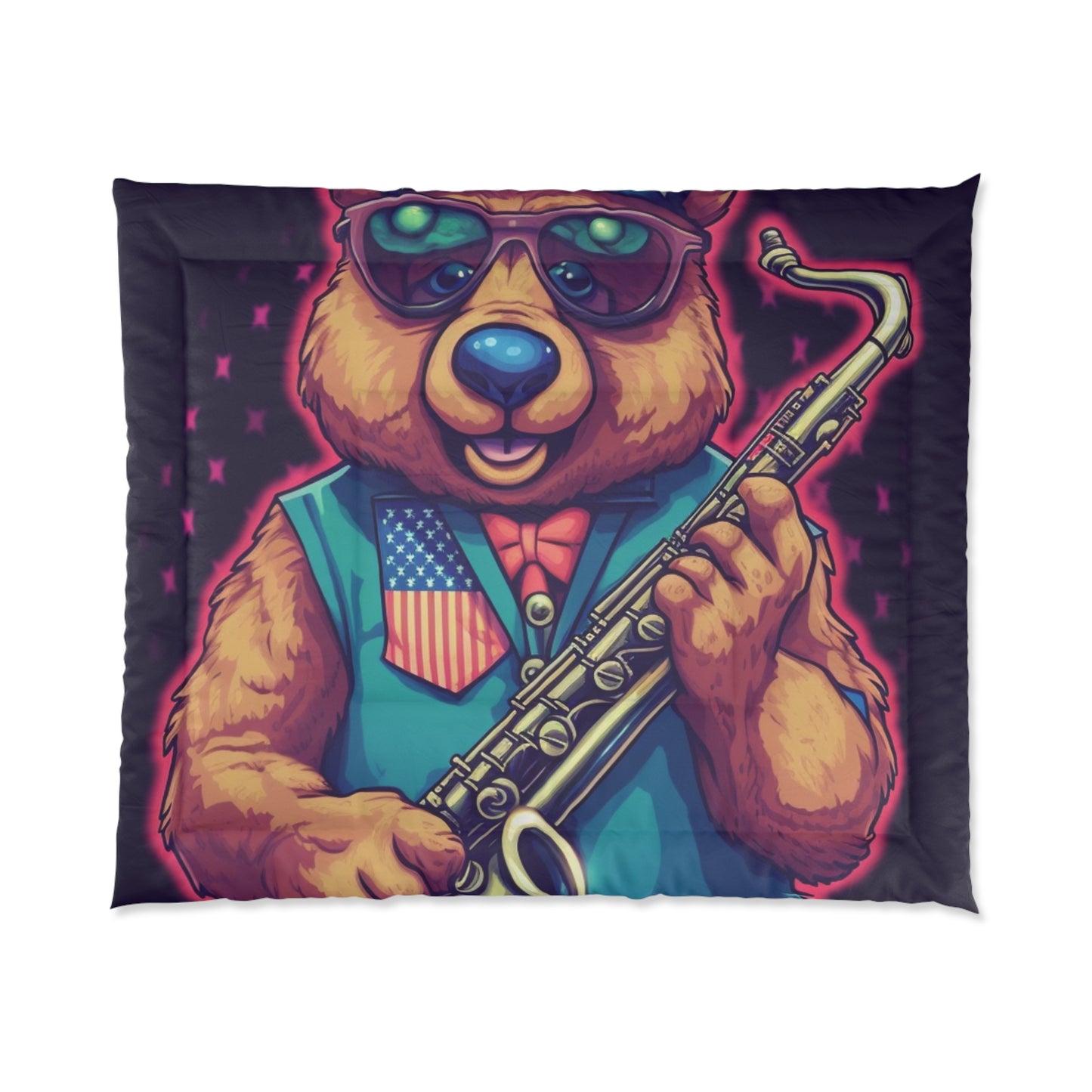 Jazz Stars and Stripes: Celebrate 4th of July with the Patriotic Bear's Saxophone Comforter