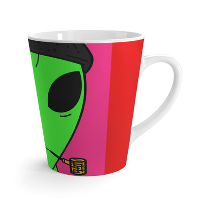 Pipe Smoking Green Alien Black Beanie Latte Mug