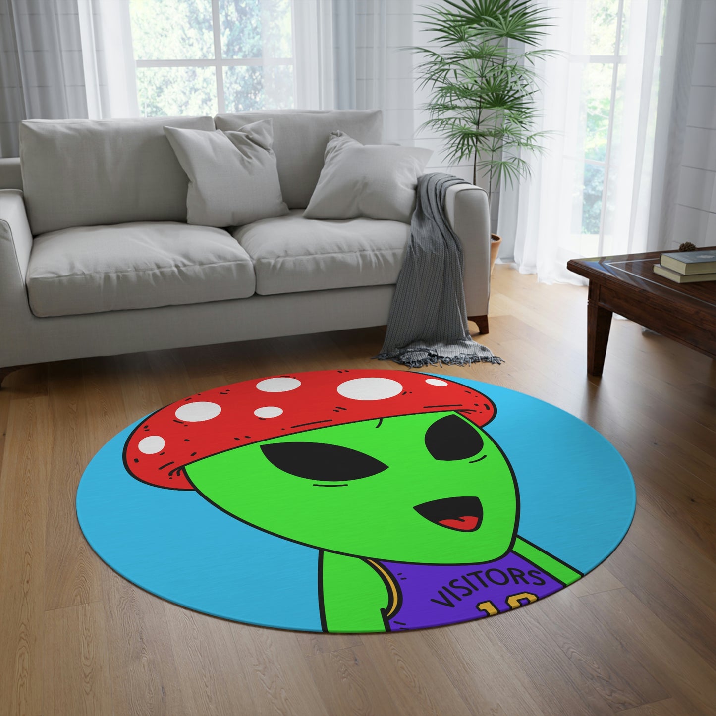 Red Mushroom Head Green Alien Purple Visi sport Jersey Visitor Round Rug - Visitor751