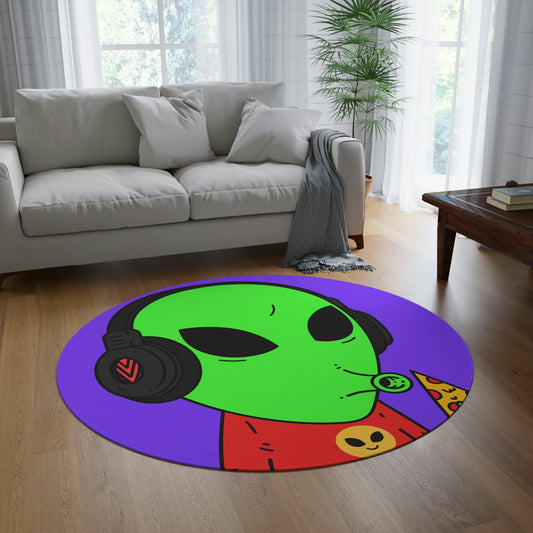 The Visitors Pizza Alien with Headphones Round Rug - Visitor751