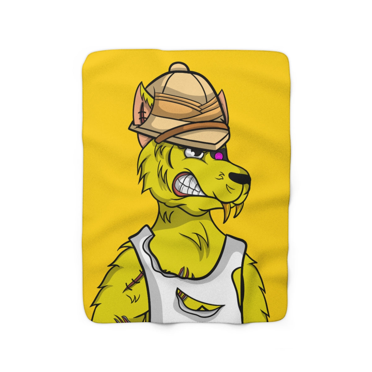 Cyborg Wolve Yellow Fur Ripped Shirt Hard Hat Wolf Sherpa Fleece Blanket